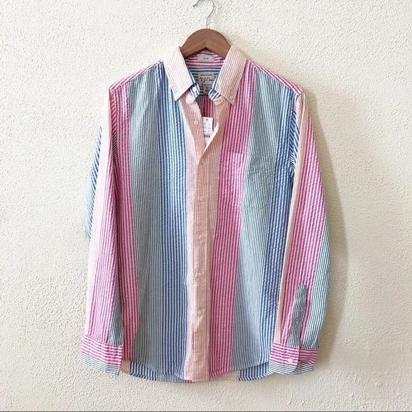NWT J. Crew Multicolor Seersucker Slim Fit Shirt in Stripe S - Picture 2 of 3